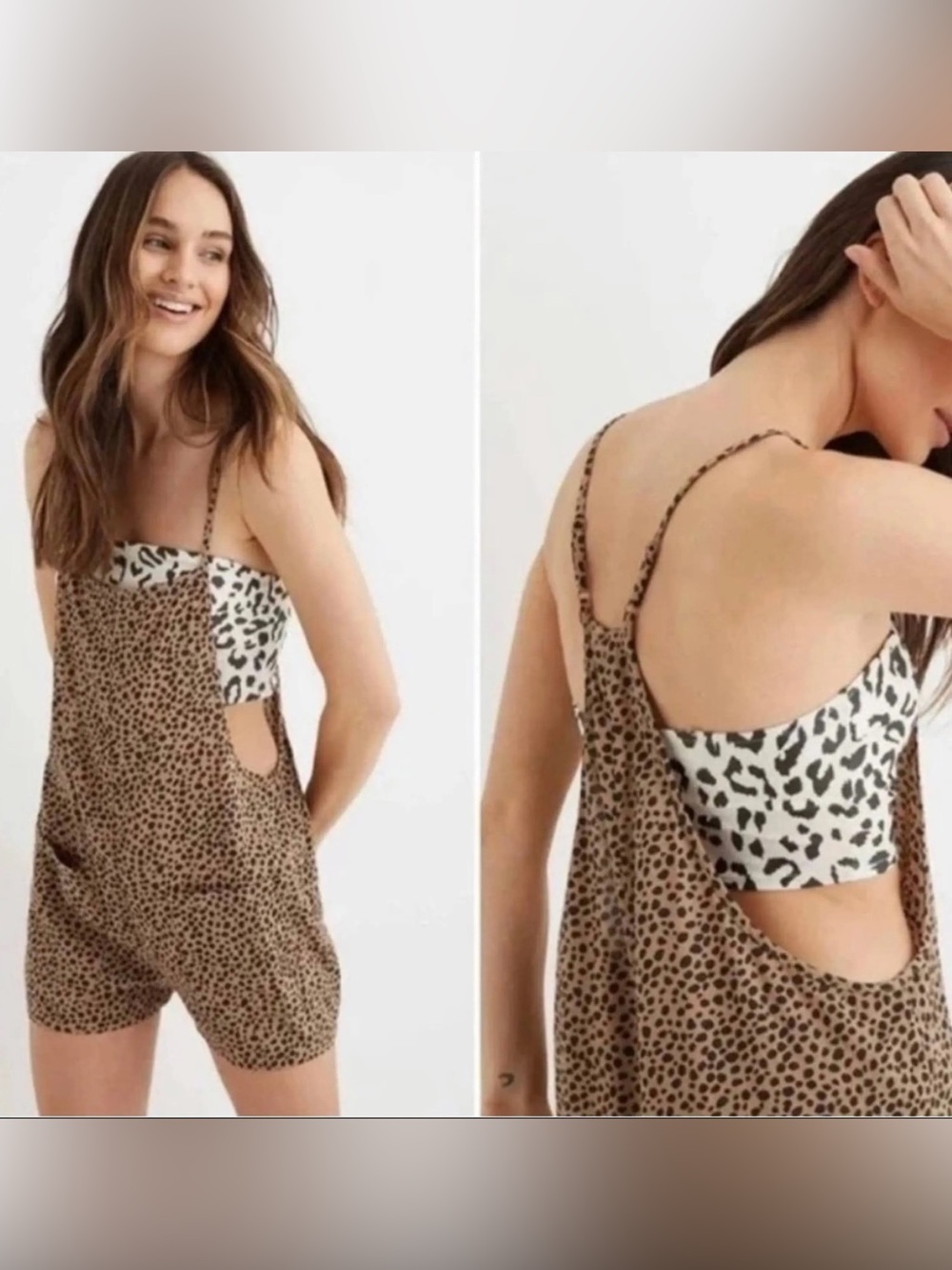 Aerie Animal Print Romper - Front Pockets & Adjustable - 100% Modal Size Medium